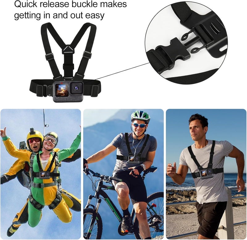 GOLRTRAL مجموعة ملحقات 3 في 1 لجهاز GoPro Hero 13 12 11 10 9 8 7 6 5 4 3 بلاك، حزام تثبيت على الصدر/حزام رأس/حزام معصم دوار 360°، مجموعة ملحقات مرنة قابلة للتعديل - Image 2